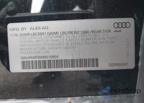 2017 Audi A8 L 3.0T z USA, uszkodzony, nr VIN WAU44AFD6HN010954